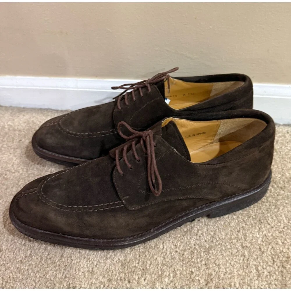 Mezlan Mens 10 Brown Suede Leather Split Toe Derby Oxford Dress Shoes Made Spain